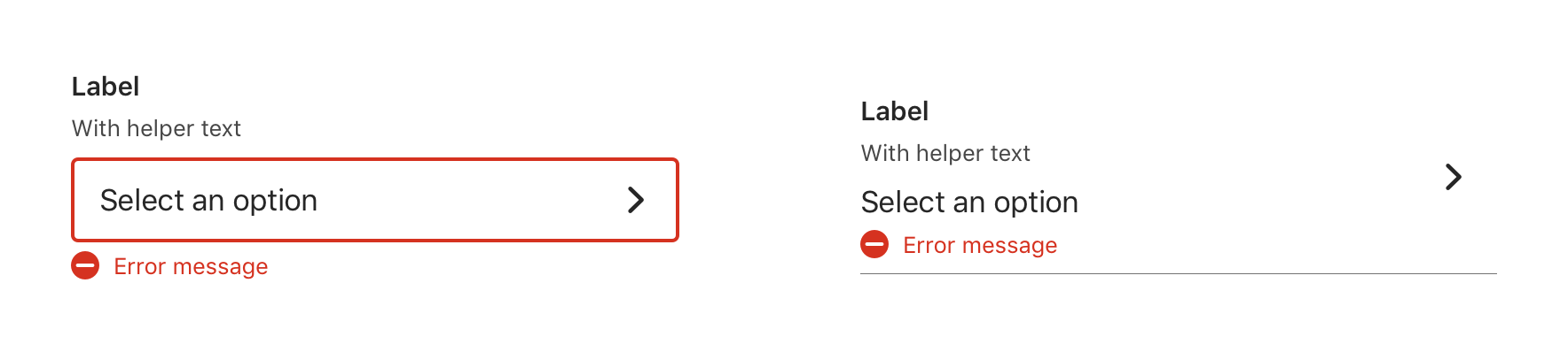 Select types with error messgaes demonstrated